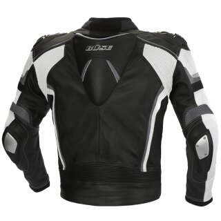 B&uuml;se Mille leather jacket black/white men 114 long