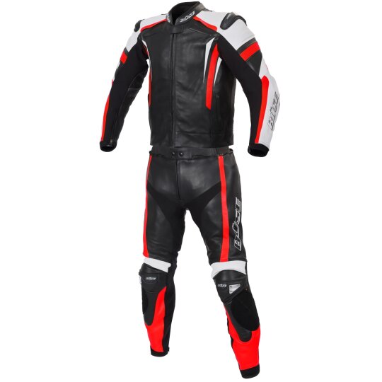 Büse Track leather suit black / neon red men