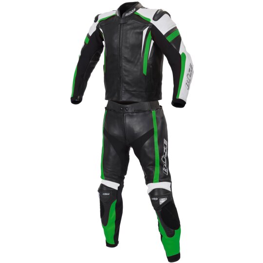 Büse Track leather suit black / green men