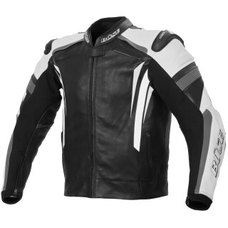 Büse Track Chaqueta de cuero negro / blanco hombre 58