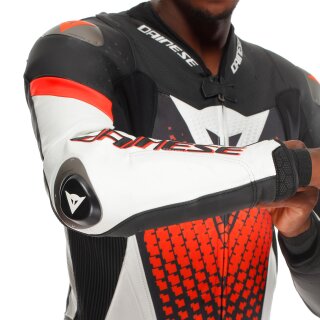 Dainese Laguna Seca 6 Mono de cuero de una pieza Negro / Blanco / Rojo Fluo