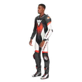 Dainese Laguna Seca 6 Mono de cuero de una pieza Negro / Blanco / Rojo Fluo